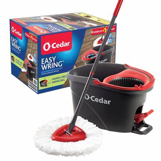Illustrated product image for a spin mop and bucket system